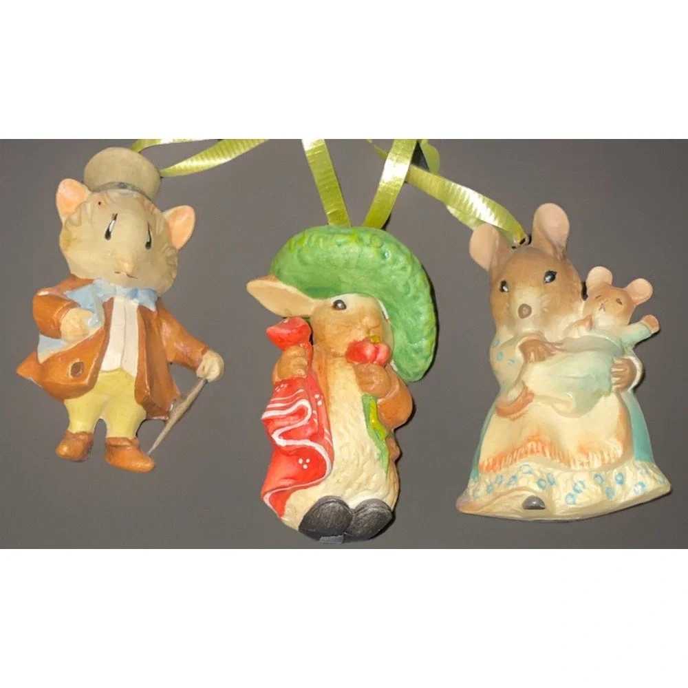 Three Bunny✨Beatrix Potter Peter Rabbit Figurine Ornament F. Warne‎ 1980 Italy